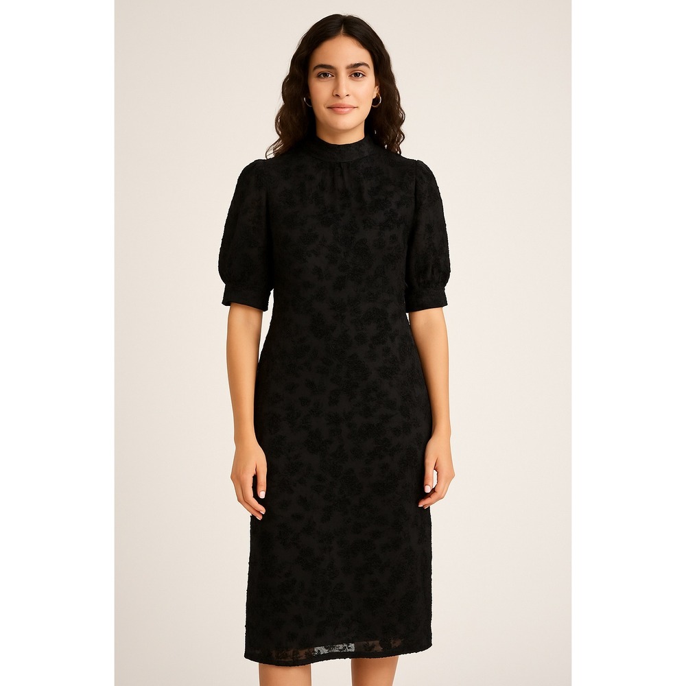 Aware by Vero Moda Black Floral Burnout Mock Neck Dress Puff Sleeve XS‎